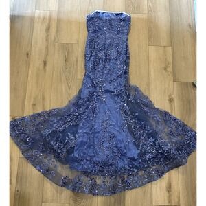Sherri Hill Prom Dress Strapless Embroidered Beaded Sequin Periwinkle Pageant 10